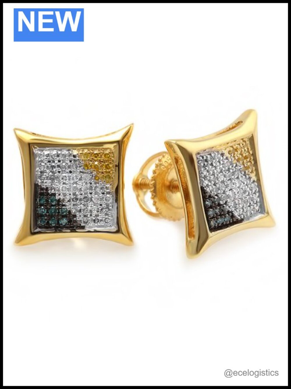 14K Solid Yellow Gold Diamond Micro Pave Kite Stud Earrings